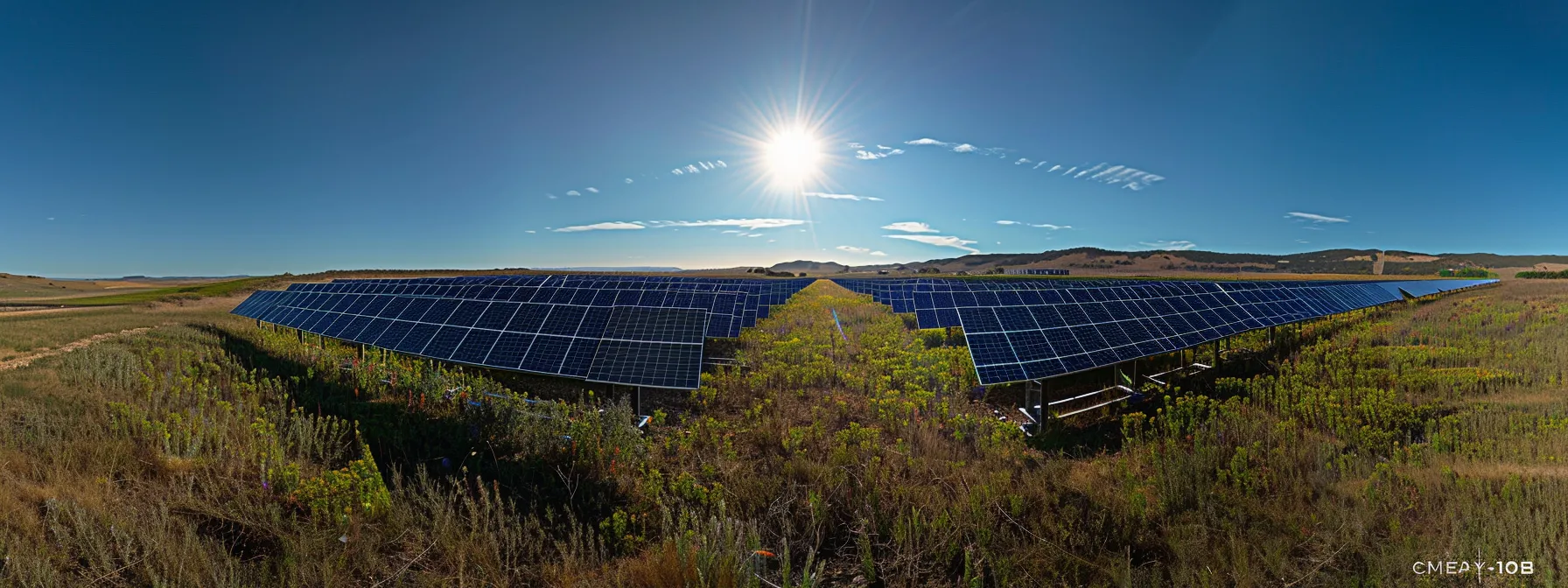 a sun-drenched landscape at babcock ranch, with solar panels glistening under clear skies, symbolizing a commitment to environmental stewardship and sustainable energy practices.