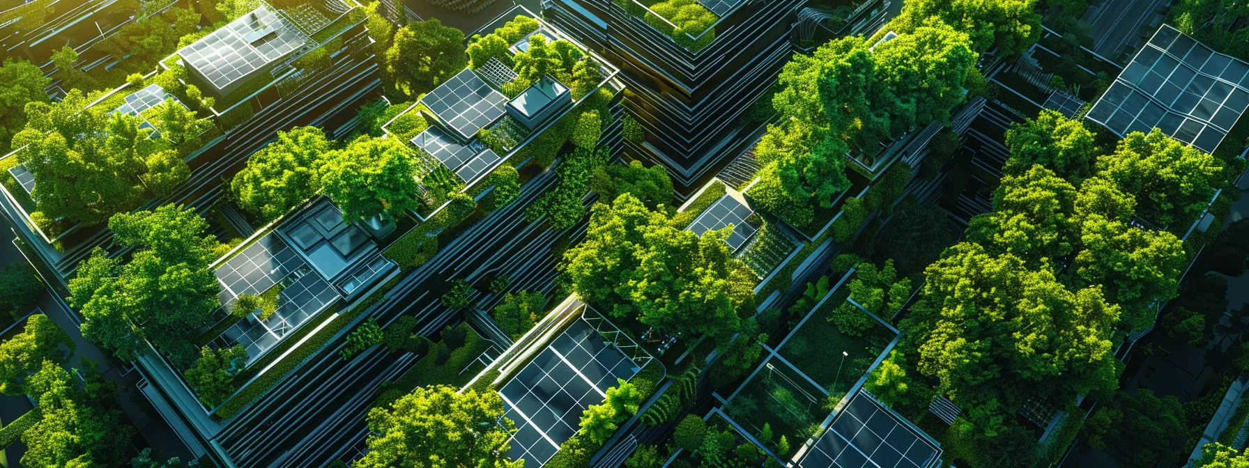 a futuristic smart grid system surrounded by vibrant green vegetation, showcasing babcock ranch's commitment to innovative technologies for enhanced efficiency.