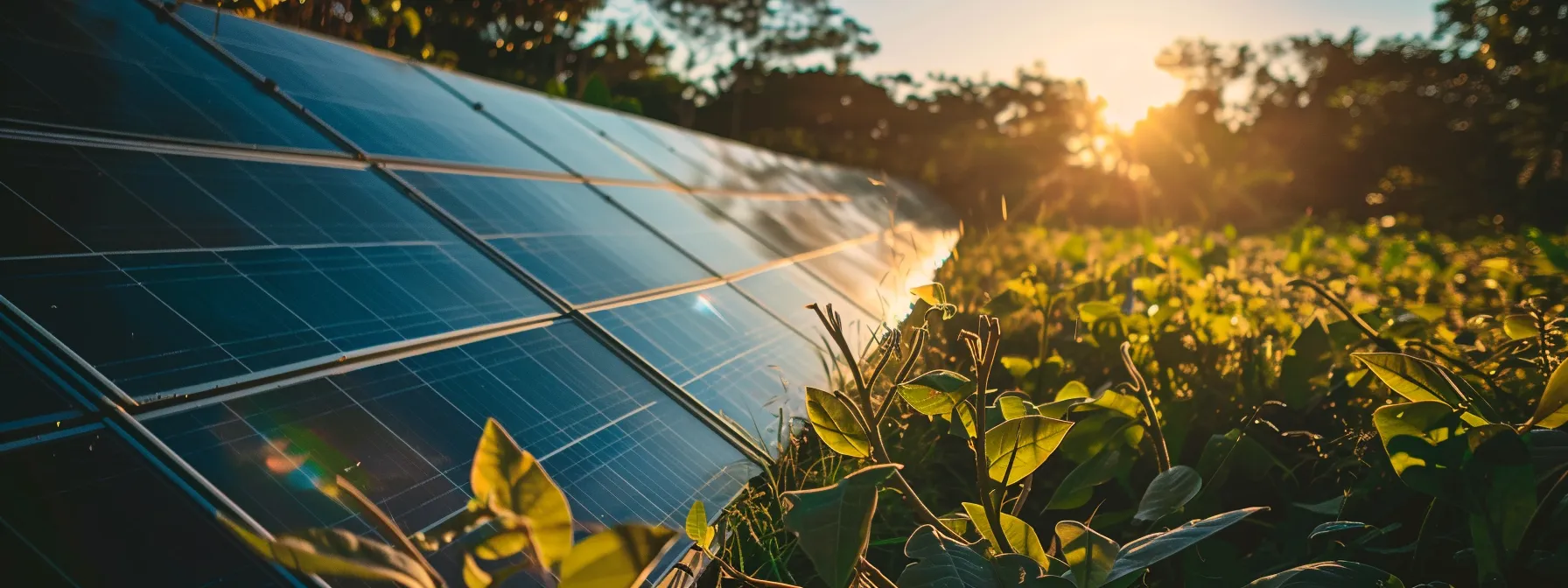 a vibrant solar panel field stretches under a clear sky, reflecting the sun's rays while surrounded by lush greenery, showcasing babcock ranch's dedication to sustainable energy.