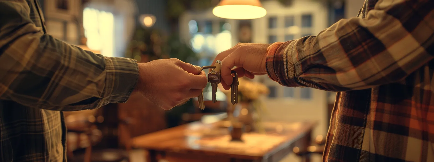 a home buyer handing over keys to a real estate agent, symbolizing the transition from contingent to pending status in a property purchase.