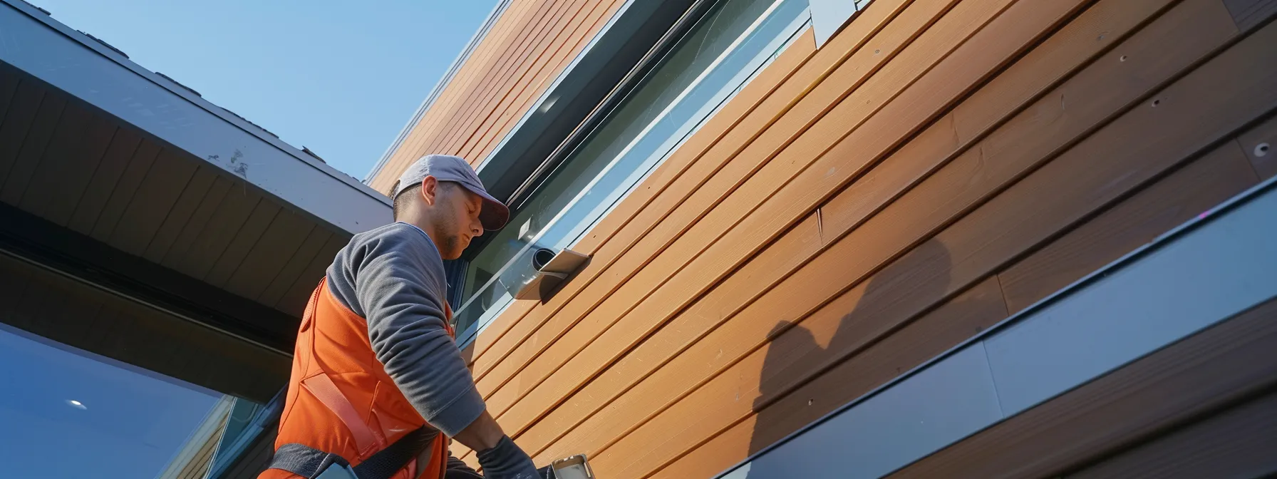 a modern, durable siding material being expertly installed on a sleek house exterior by a professional contractor.