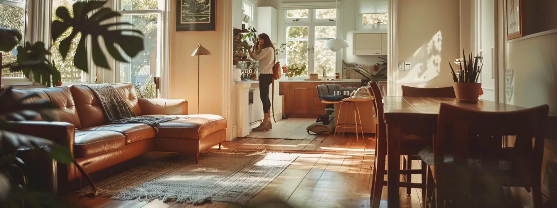 a person exploring different stylish homes with modern amenities, showcasing the flexibility of renting for housing choices.