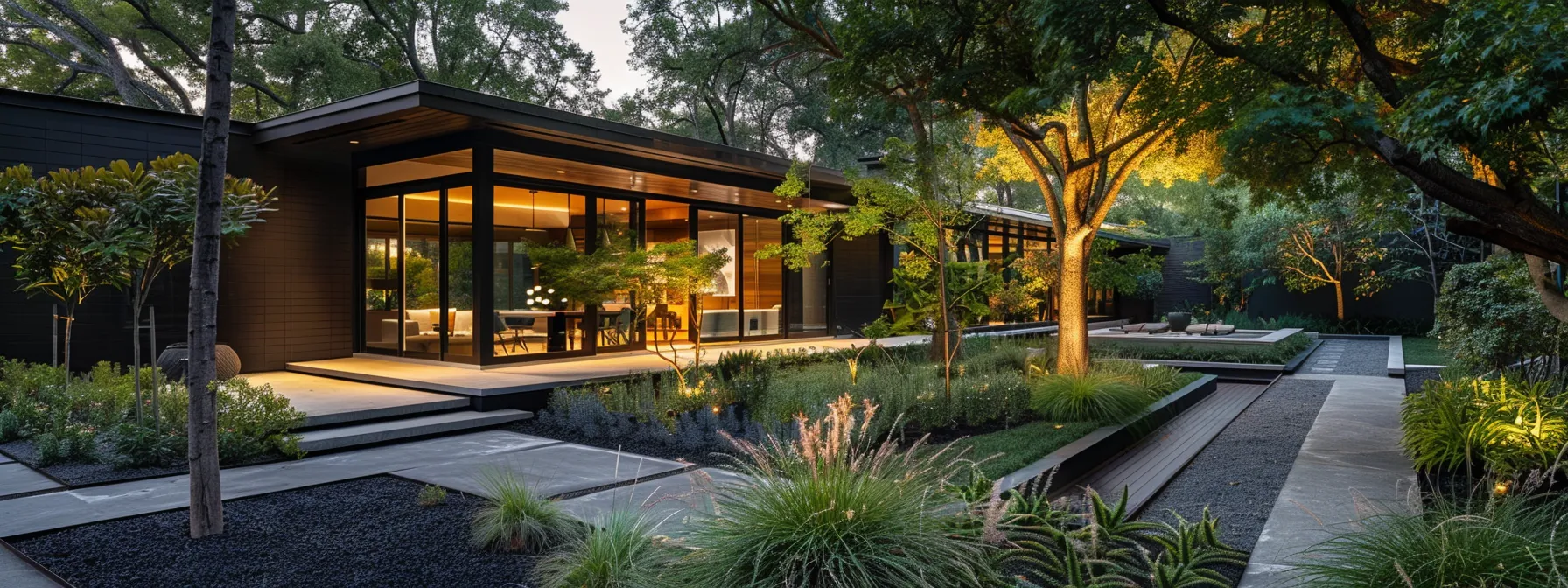 a sleek, modern home exterior featuring dark, textured siding seamlessly blending indoor and outdoor spaces in a visually striking way.