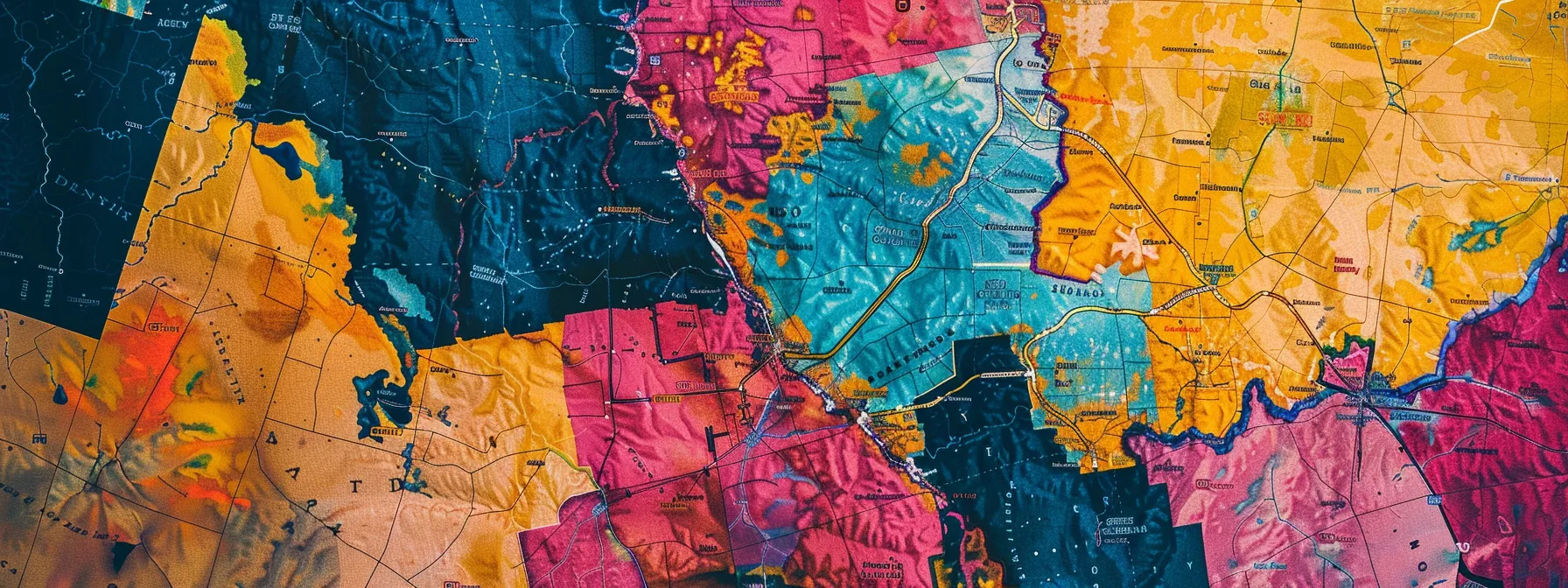 a colorful map of maryland with contrasting sections for real estate taxes and property taxes highlighted, emphasizing the subtle differences between the two tax levies.