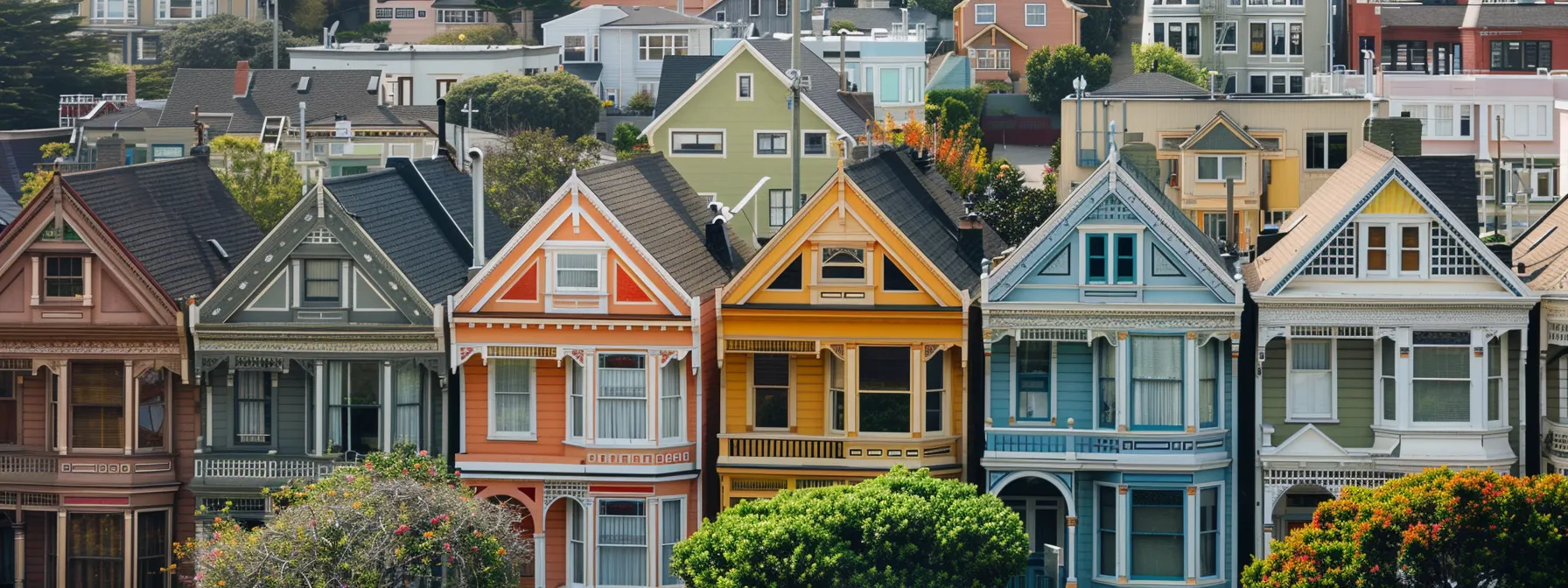 a diverse neighborhood with homes of varying styles and sizes, illustrating the impact of steering on homebuyers in real estate.