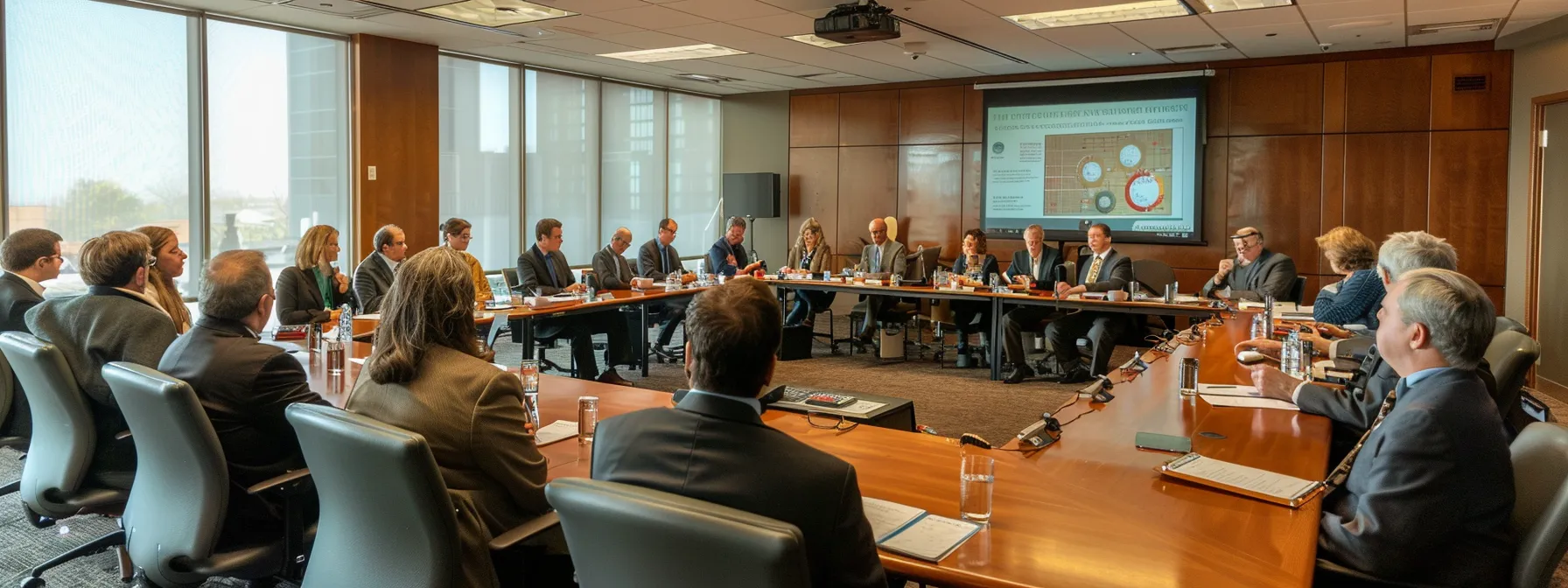 a group of legal, tax, and estate planning professionals discussing property burials around a conference table, offering valuable insights and guidance.