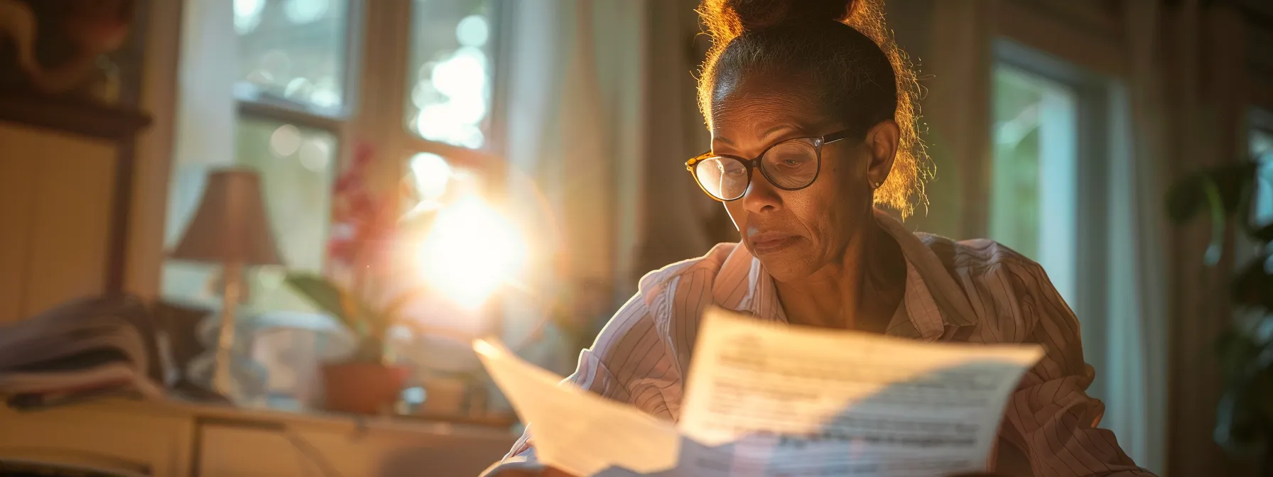 a homeowner examining a detailed property tax assessment report with a look of concentration and determination.