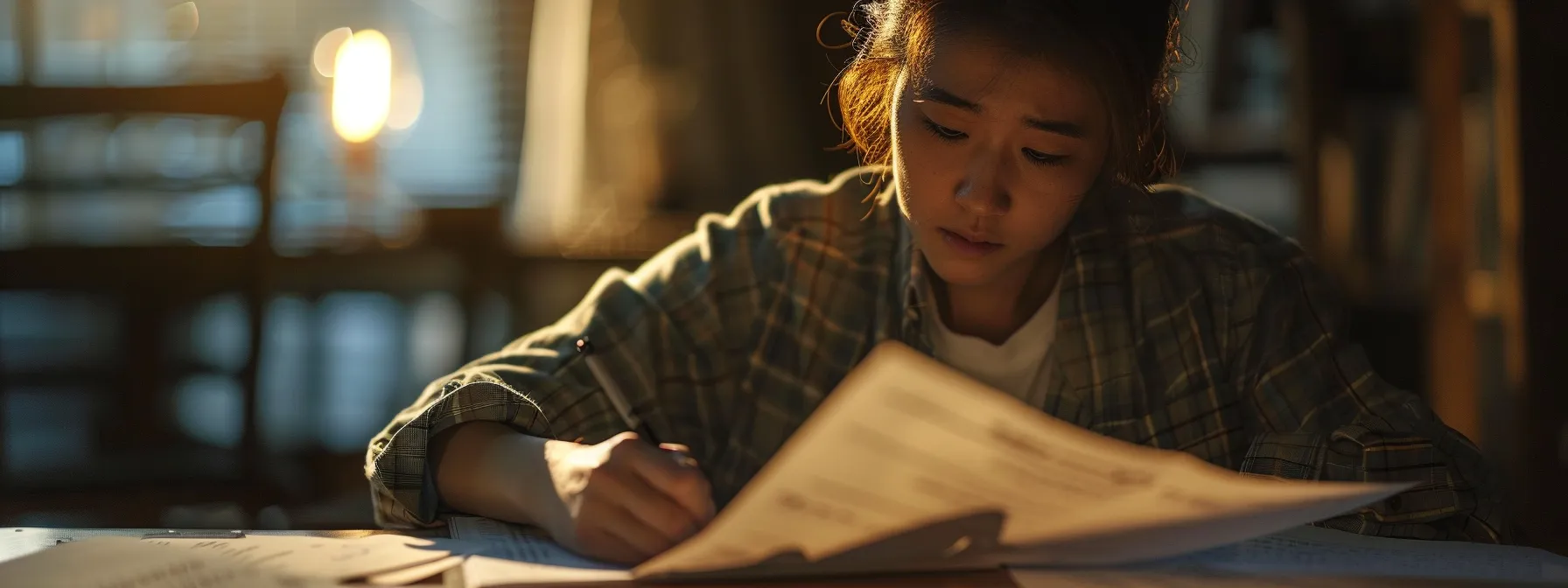 a person carefully reading through a detailed land contract, highlighting key tax clauses and payment schedules with a look of concentration and determination.