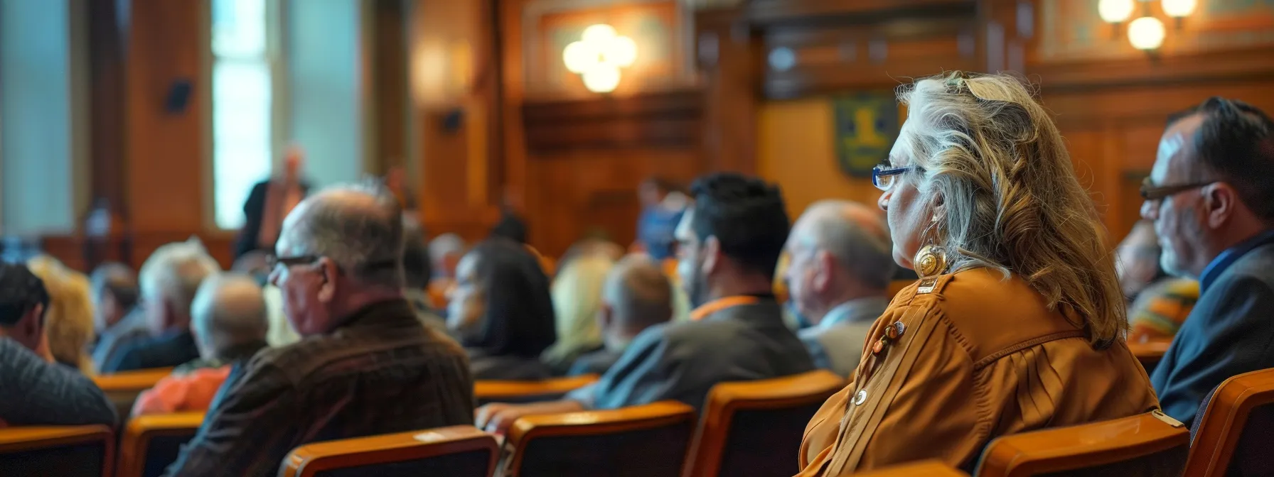 auction attendees eagerly bidding on tax lien certificates, with a diverse group of investors assessing property potential and calculating financial returns.