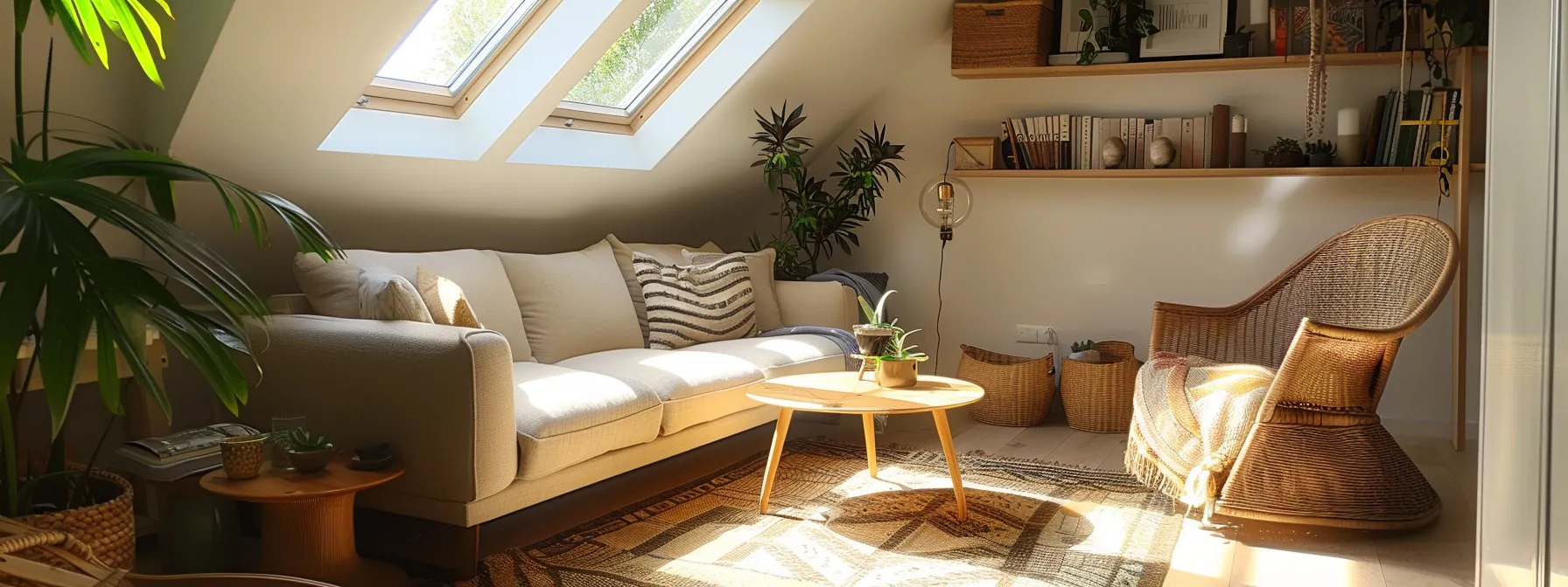 a cozy living room with a spacious attic conversion, showcasing the benefits of home additions.