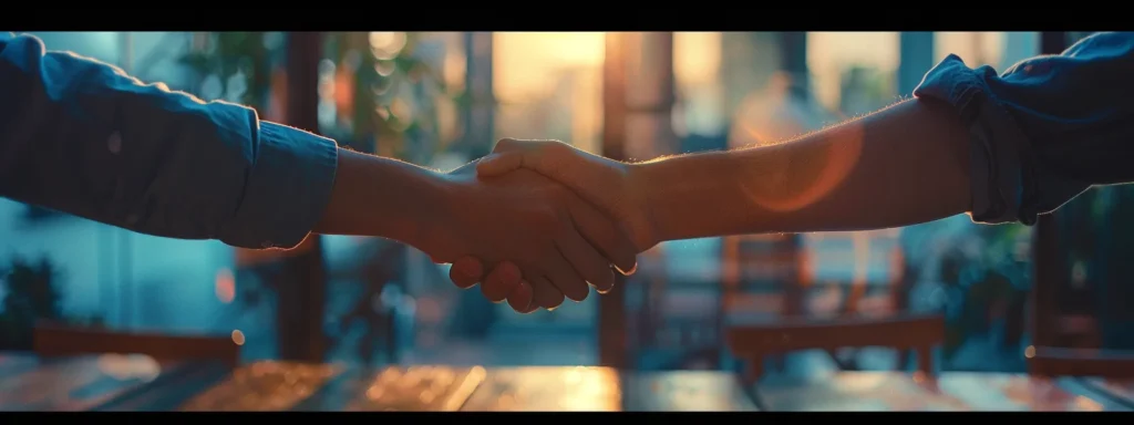 a hand reaching out to shake another hand, symbolizing a contract agreement.