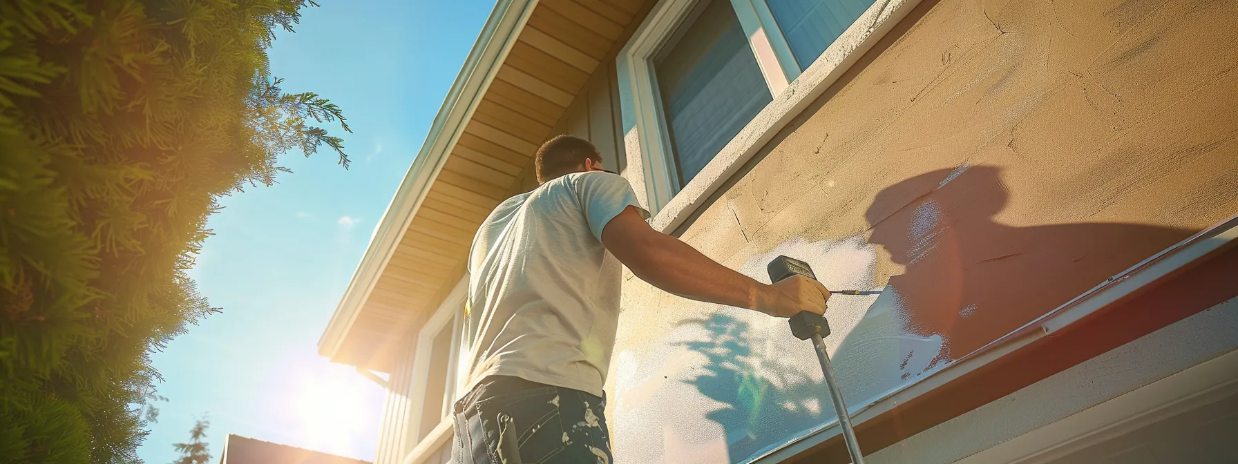 a homeowner diligently painting the exterior of their house, showcasing the maintenance duties that come with homeownership.