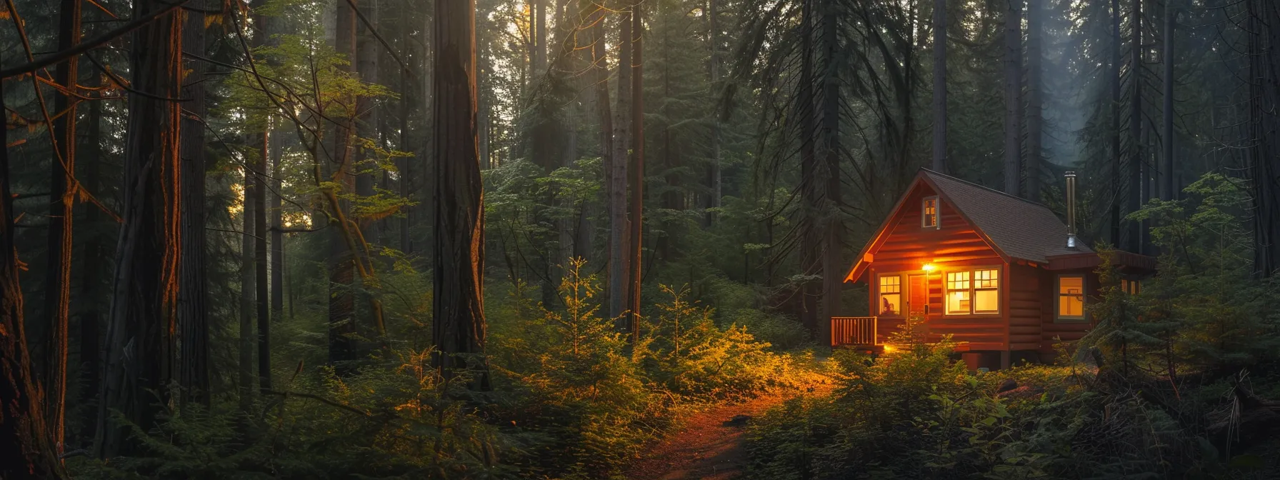 a tiny house surrounded by a forest, showcasing the hidden expenses of land purchase and zoning compliance.