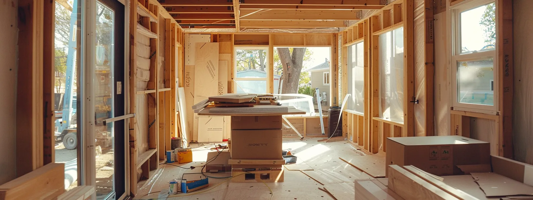 a tiny house under construction, showcasing different material choices, custom features, and various layout options, highlighting the diversity of factors affecting the overall cost.