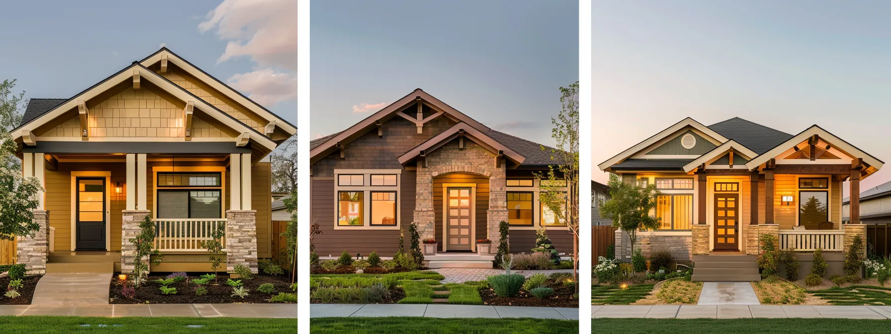 diverse bungalow styles showcasing unique architectural characteristics like craftsman, california, chicago, prairie, and mission styles.