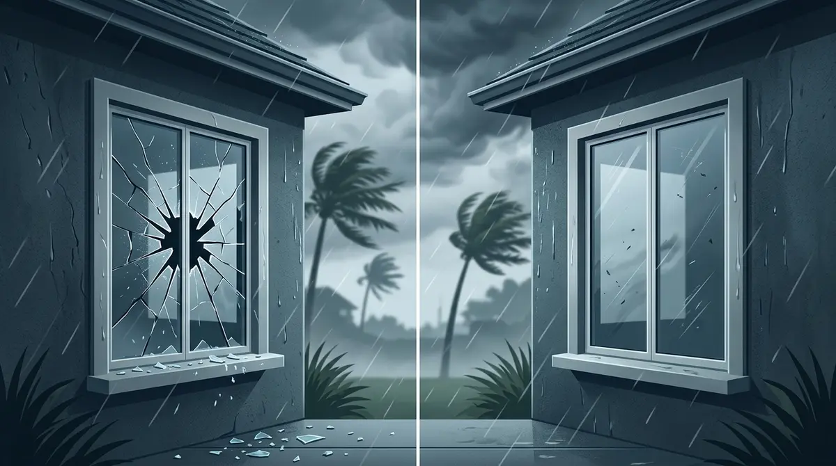 Comparison of impact-resistant windows versus traditional windows during a high wind event