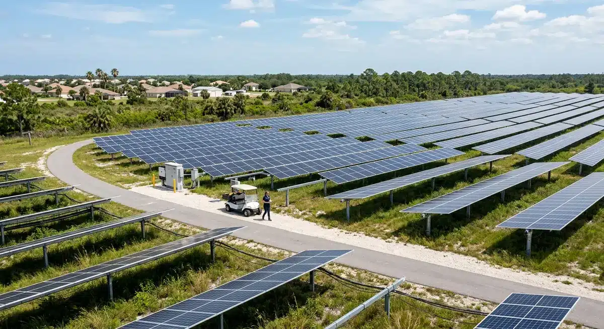 Large scale solar panel field providing renewable energy to a Florida community
