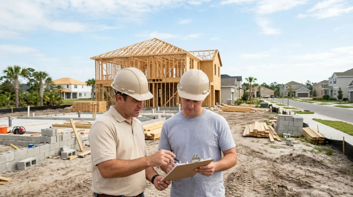 New home construction site in a developing neighborhood of Babcock Ranch