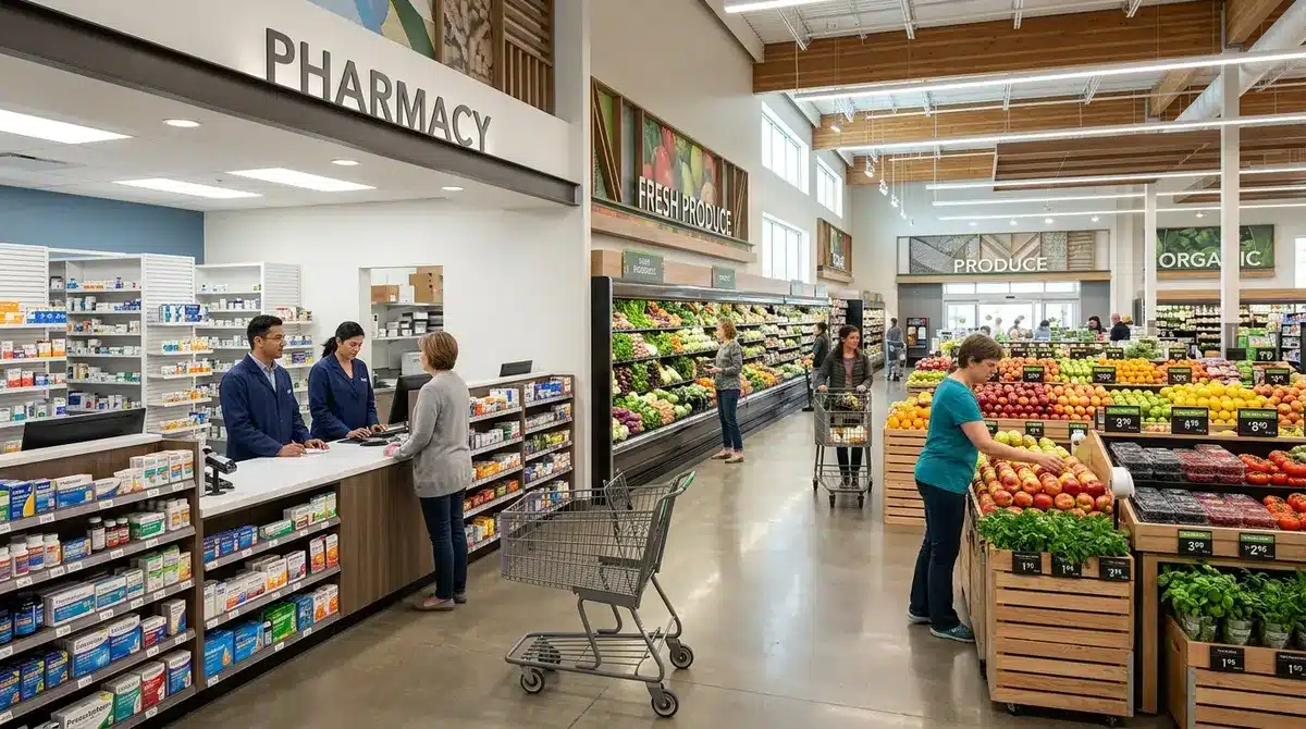 Interior of the Publix pharmacy and fresh produce section at Crescent B Commons