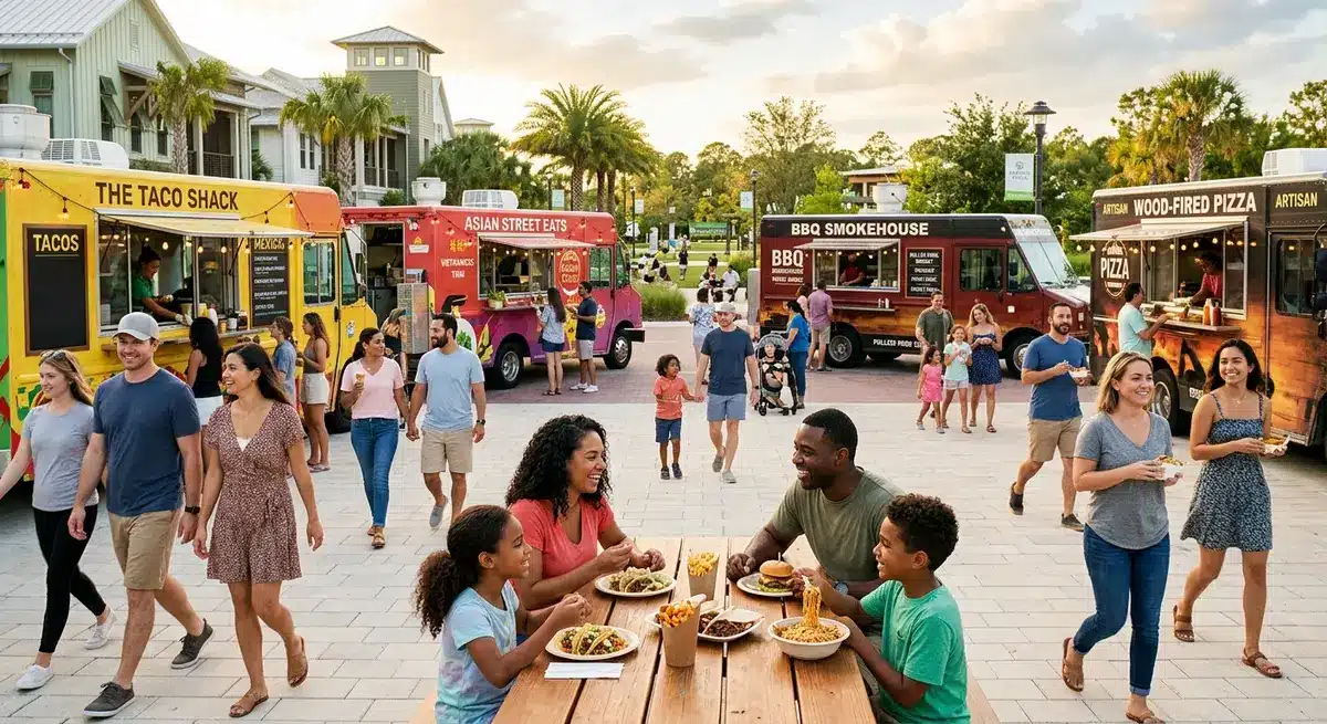 Outdoor patio dining at Table and Tap restaurant in Babcock Ranch featuring farm-to-table meals