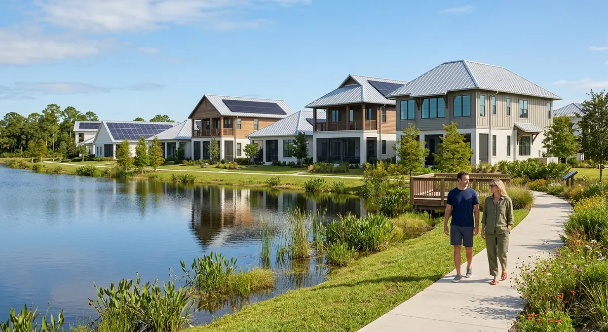 Hurricane-resilient home architecture and stormwater management lakes in Babcock Ranch